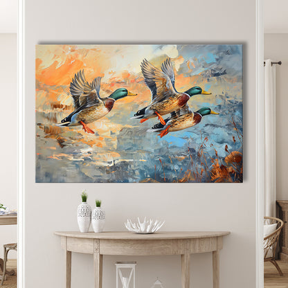 Duck Flying Huting Painting Art, Canvas Art Decor Print, Painting Art, Canvas Print Wall Art Home Decor