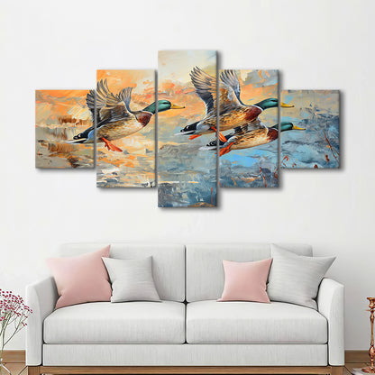 Duck Flying Huting Painting Art, Canvas Art Decor Print, Painting Art, Mixed Panels Canvas Print Wall Art