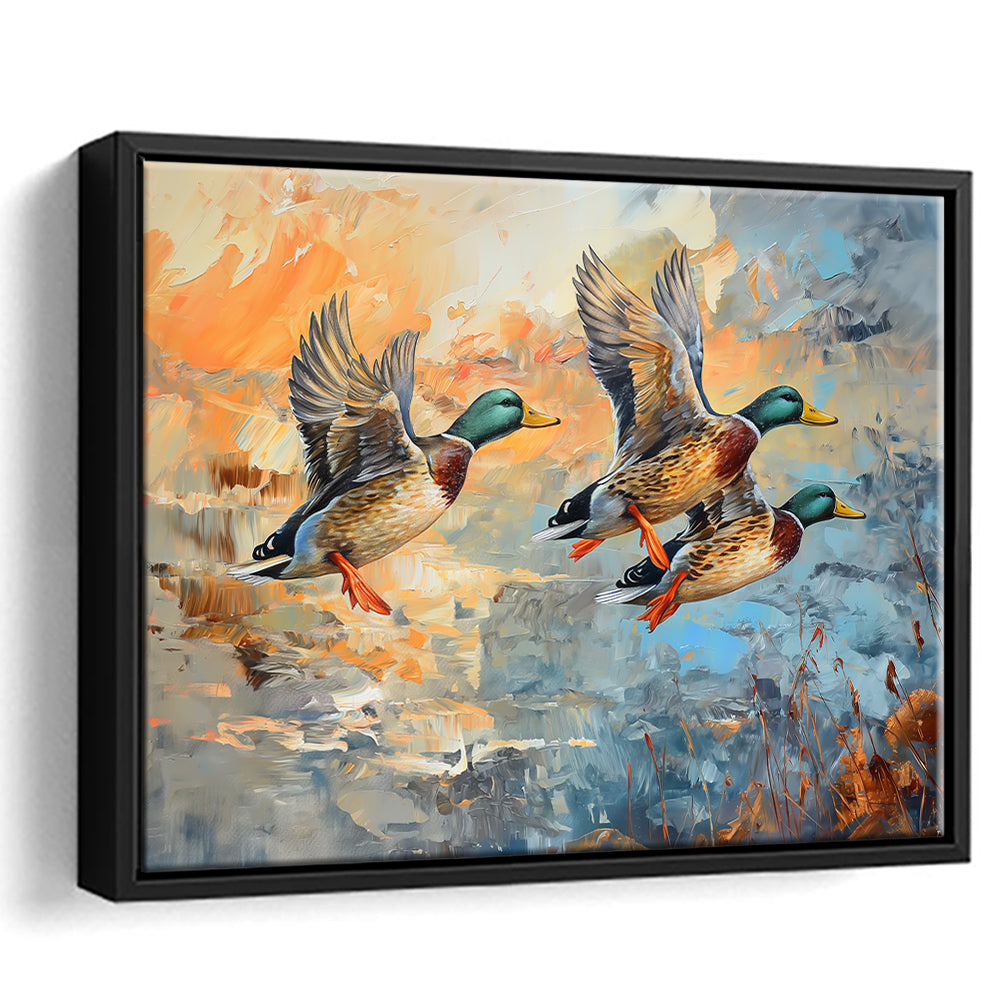 Duck Flying Huting Painting Art, Framed Canvas Print, Painting Art, Floating Framed Canvas Print Wall Art