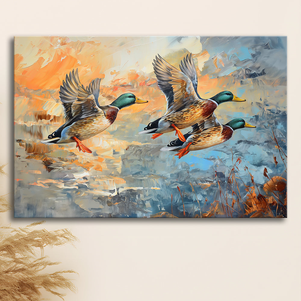 Duck Flying Huting Painting Art, Canvas Art Decor Print, Painting Art, Canvas Print Wall Art Home Decor