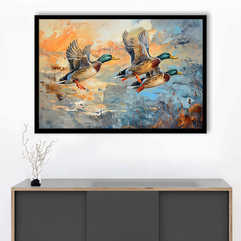 Duck Flying Huting Painting Art, Framed  Print, Painting Art, Framed Art Print Wall Decor, Framed Picture