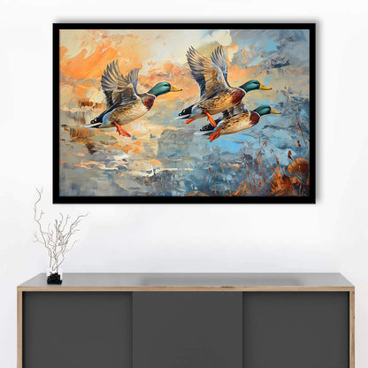 Duck Flying Huting Painting Art, Framed  Print, Painting Art, Framed Art Print Wall Decor, Framed Picture