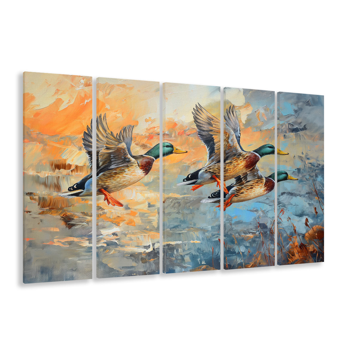 Duck Flying Huting Painting Art, Canvas Art Print, Painting Art, Multi Panels Canvas Print Wall Art