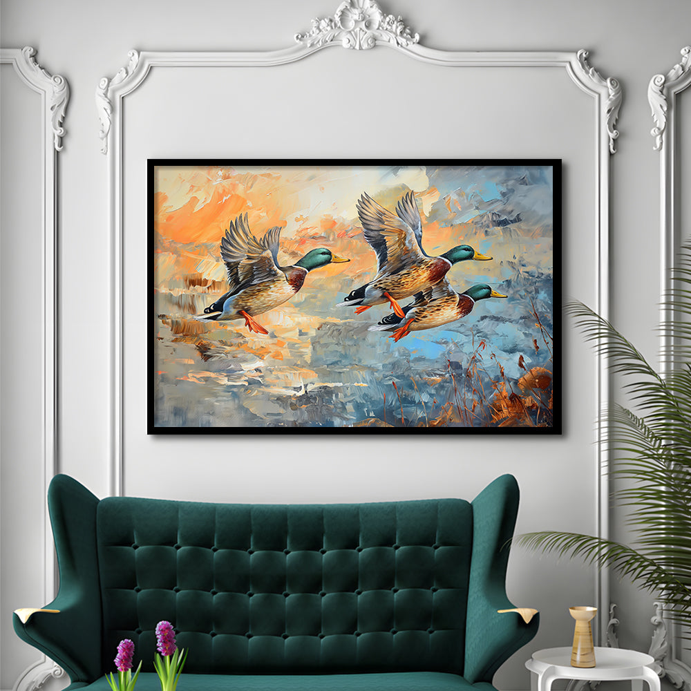 Duck Flying Huting Painting Art, Framed  Print, Painting Art, Framed Art Print Wall Decor, Framed Picture