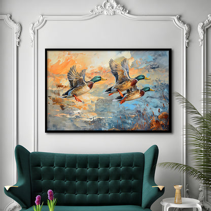Duck Flying Huting Painting Art, Framed  Print, Painting Art, Framed Art Print Wall Decor, Framed Picture