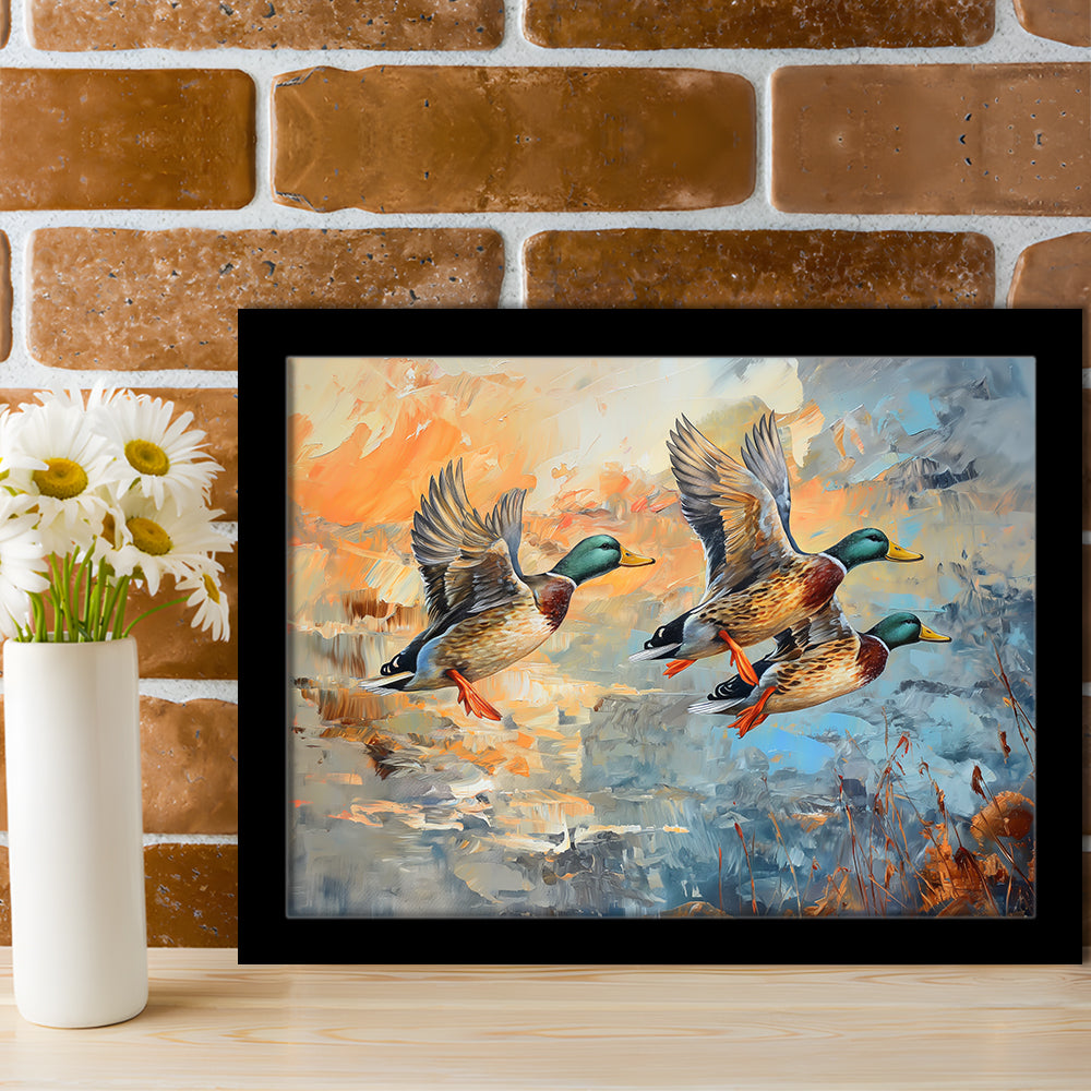 Duck Flying Huting Painting Art, Framed  Print, Painting Art, Framed Art Print Wall Decor, Framed Picture