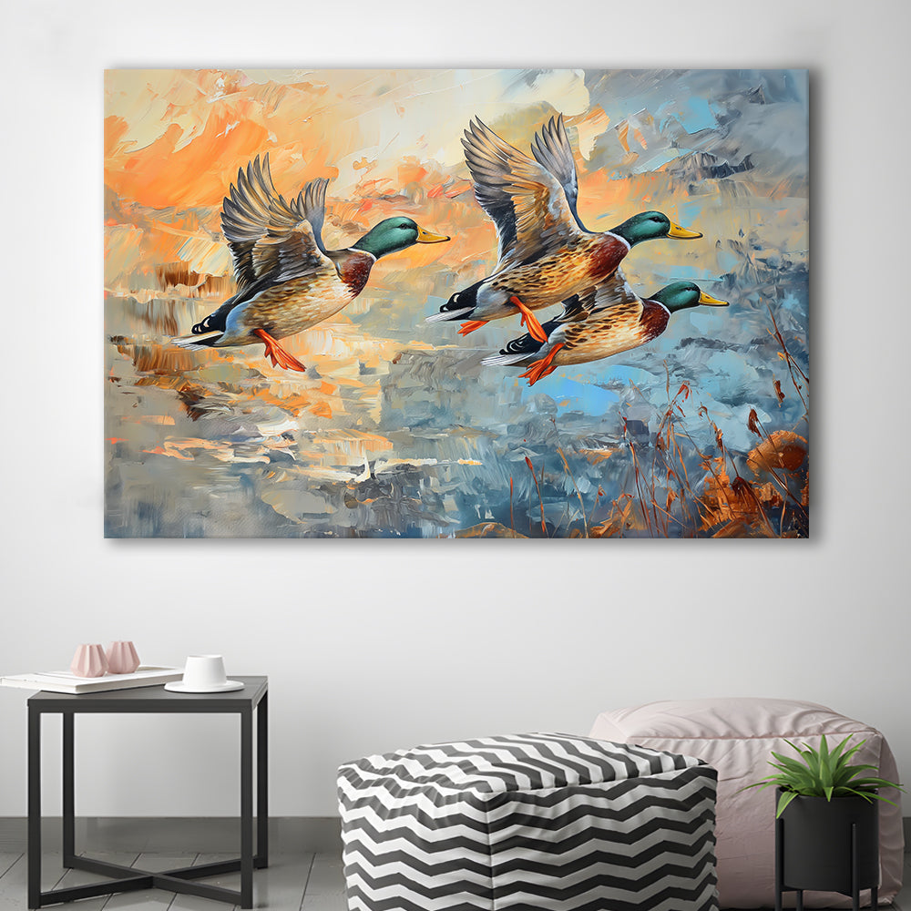 Duck Flying Huting Painting Art, Canvas Art Decor Print, Painting Art, Canvas Print Wall Art Home Decor