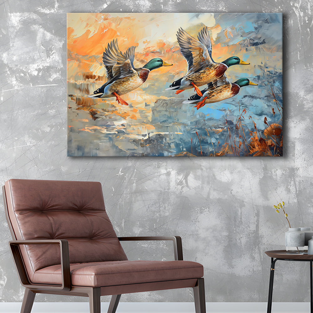 Duck Flying Huting Painting Art, Canvas Art Decor Print, Painting Art, Canvas Print Wall Art Home Decor