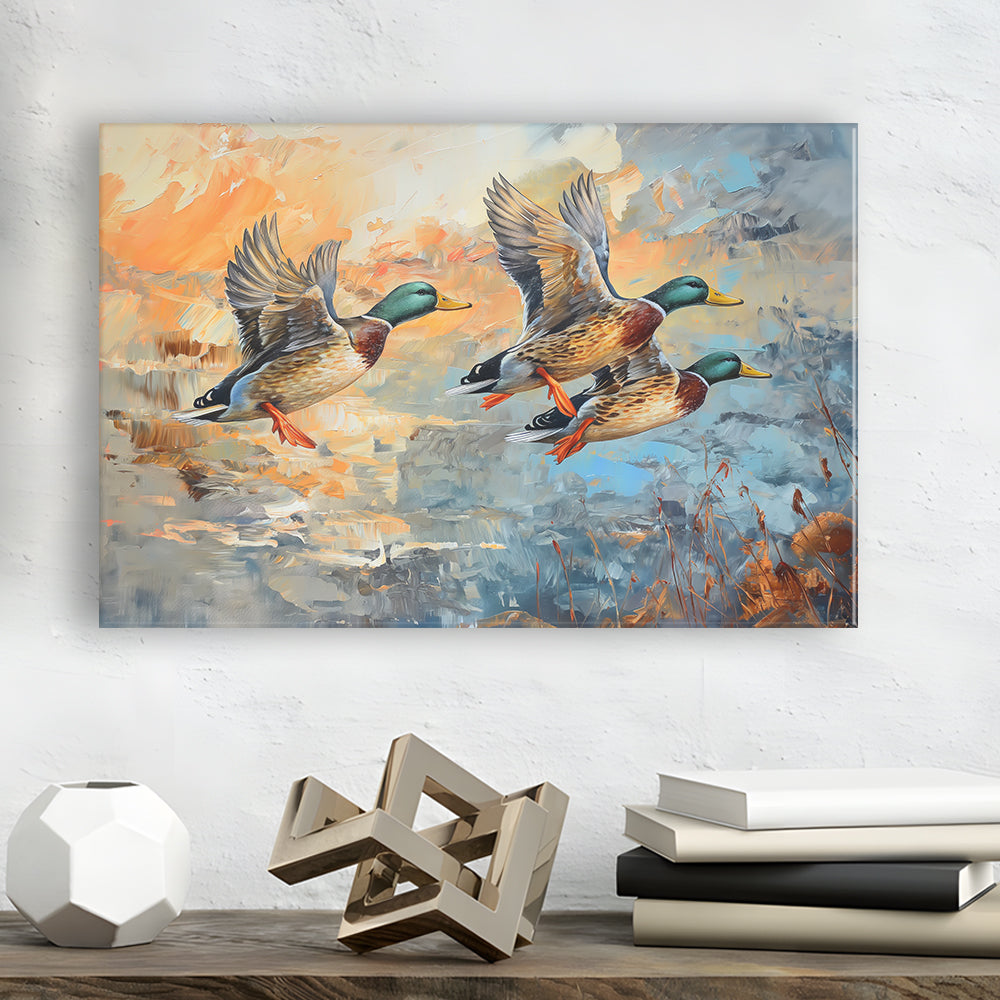 Duck Flying Huting Painting Art, Canvas Art Decor Print, Painting Art, Canvas Print Wall Art Home Decor