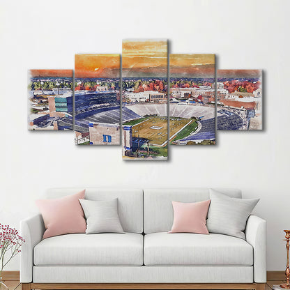Duke Blue Devils, Wallace Wade Painting Stadium Watercolor, Sport Art, Mixed 5 Panel, Canvas Print Wall Art