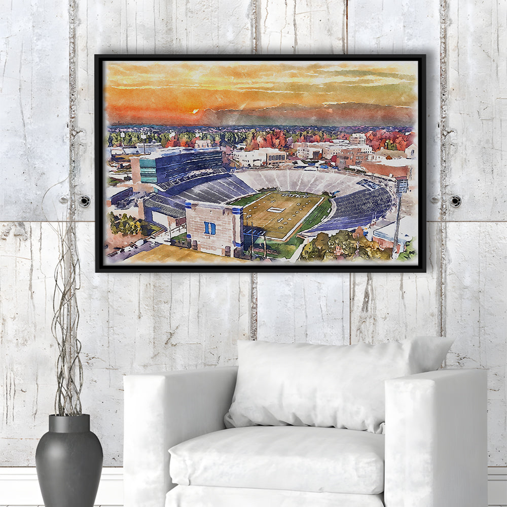 Duke Blue Devils, Wallace Wade Painting Stadium Watercolor, Sport Gift Art, Framed Canvas Print Wall Art