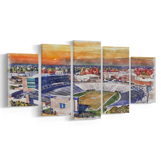 Duke Blue Devils, Wallace Wade Painting Stadium Watercolor, Sport Art, Mixed 5 Panel, Canvas Print Wall Art