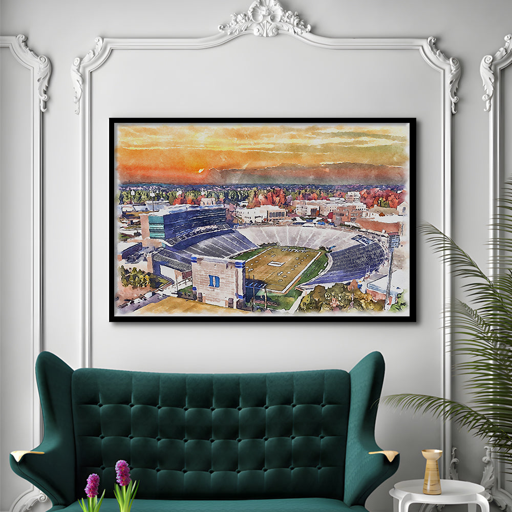 Duke Blue Devils, Wallace Wade Painting Stadium Watercolor, Sport Gift Art, Framed Art Print Wall Decor