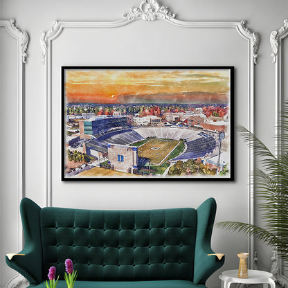 Duke Blue Devils, Wallace Wade Painting Stadium Watercolor, Sport Gift Art, Framed Art Print Wall Decor