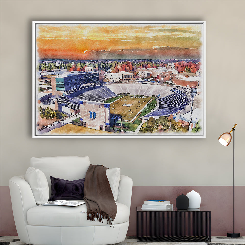Duke Blue Devils, Wallace Wade Painting Stadium Watercolor, Sport Gift Art, Framed Canvas Print Wall Art