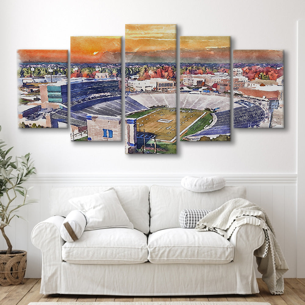 Duke Blue Devils, Wallace Wade Painting Stadium Watercolor, Sport Art, Mixed 5 Panel, Canvas Print Wall Art