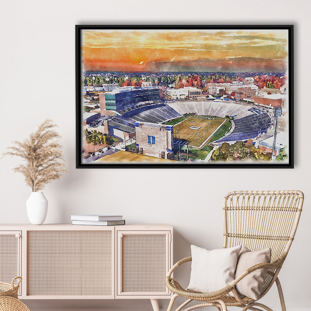 Duke Blue Devils, Wallace Wade Painting Stadium Watercolor, Sport Gift Art, Framed Canvas Print Wall Art