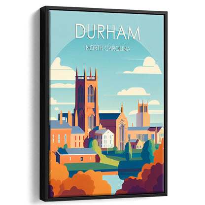 Durham North Carolina Retro Art Print, Durham City Wall Art, Floating Framed Canvas Print, Framed Picture, Painting Canvas