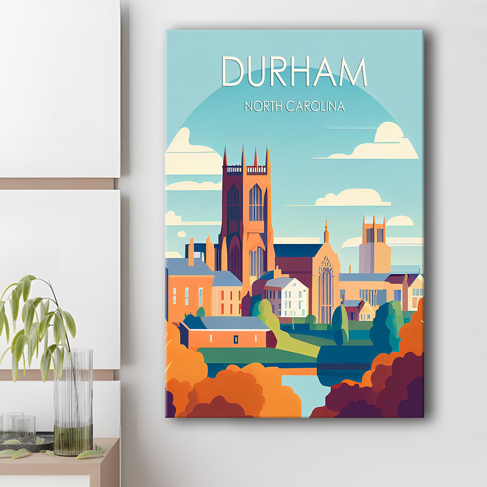 Durham North Carolina Retro Art Print, Durham City Wall Art, Canvas Print, Painting Canvas, Living Room Decor