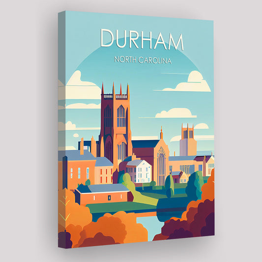 Durham North Carolina Retro Art Print, Durham City Wall Art, Canvas Print, Painting Canvas, Living Room Decor