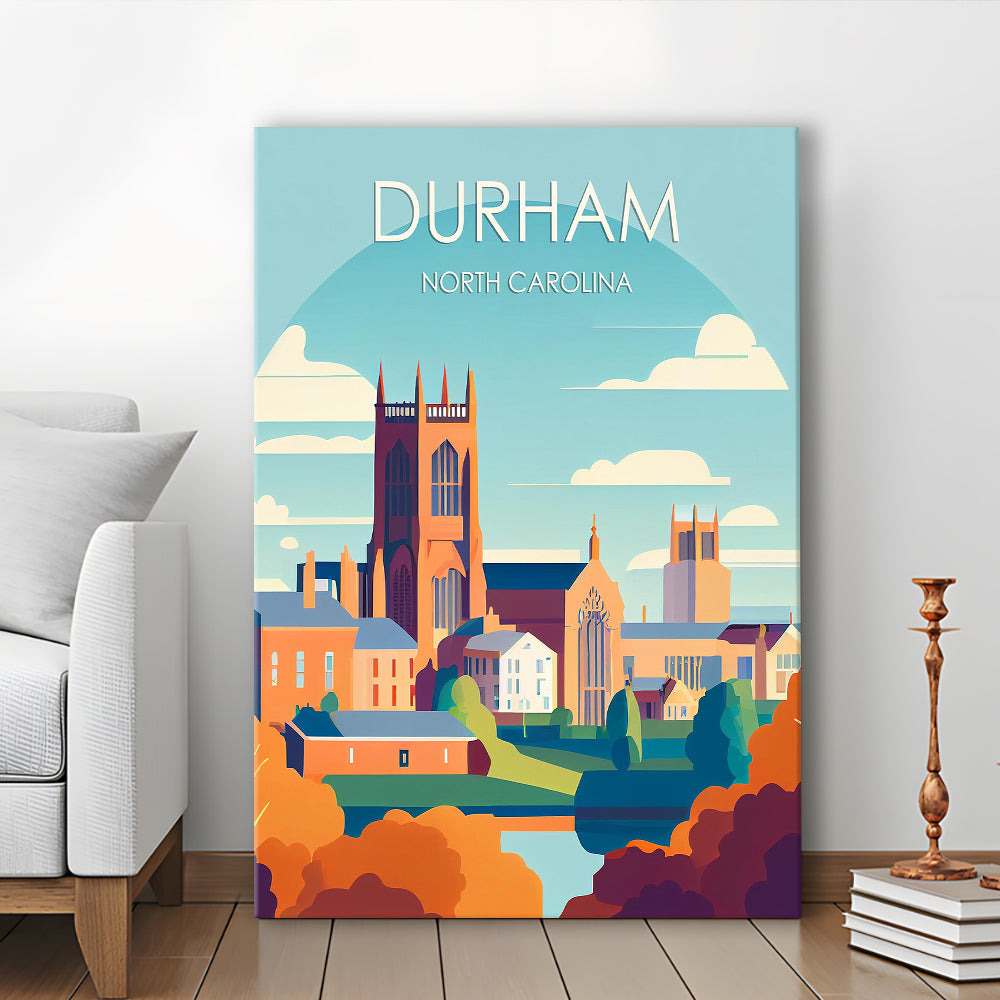 Durham North Carolina Retro Art Print, Durham City Wall Art, Canvas Print, Painting Canvas, Living Room Decor