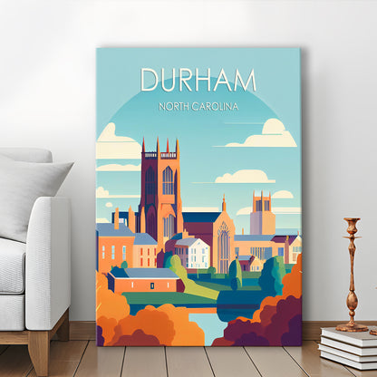 Durham North Carolina Retro Art Print, Durham City Wall Art, Canvas Print, Painting Canvas, Living Room Decor