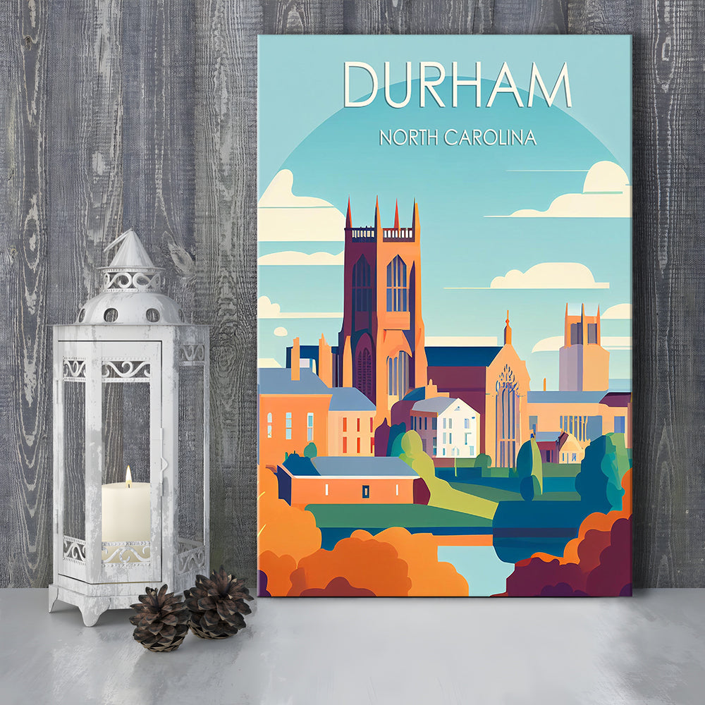 Durham North Carolina Retro Art Print, Durham City Wall Art, Canvas Print, Painting Canvas, Living Room Decor