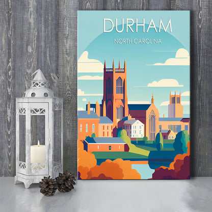 Durham North Carolina Retro Art Print, Durham City Wall Art, Canvas Print, Painting Canvas, Living Room Decor