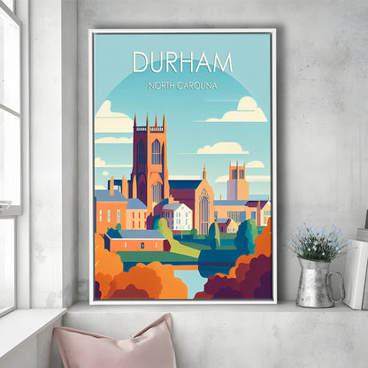 Durham North Carolina Retro Art Print, Durham City Wall Art, Floating Framed Canvas Print, Framed Picture, Painting Canvas