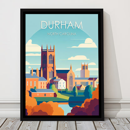Durham North Carolina Retro Art Print, Durham City Wall Art, Floating Framed Canvas Print, Framed Picture, Painting Canvas