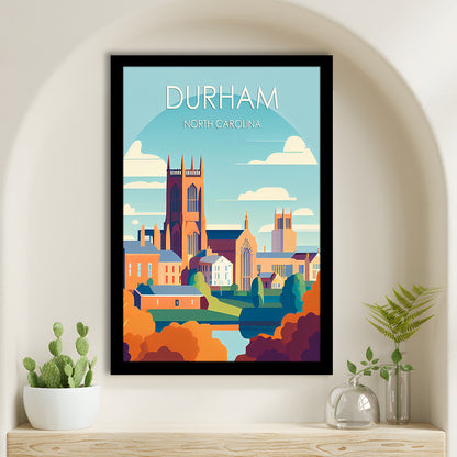 Durham North Carolina Retro Art Print, Durham City Wall Art, Framed Art Print, Picture Framed, Painting Art