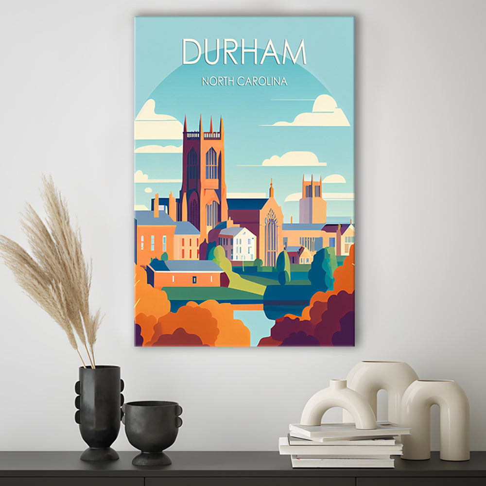 Durham North Carolina Retro Art Print, Durham City Wall Art, Canvas Print, Painting Canvas, Living Room Decor