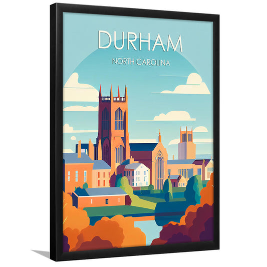 Durham North Carolina Retro Art Print, Durham City Wall Art, Framed Art Print, Picture Framed, Painting Art