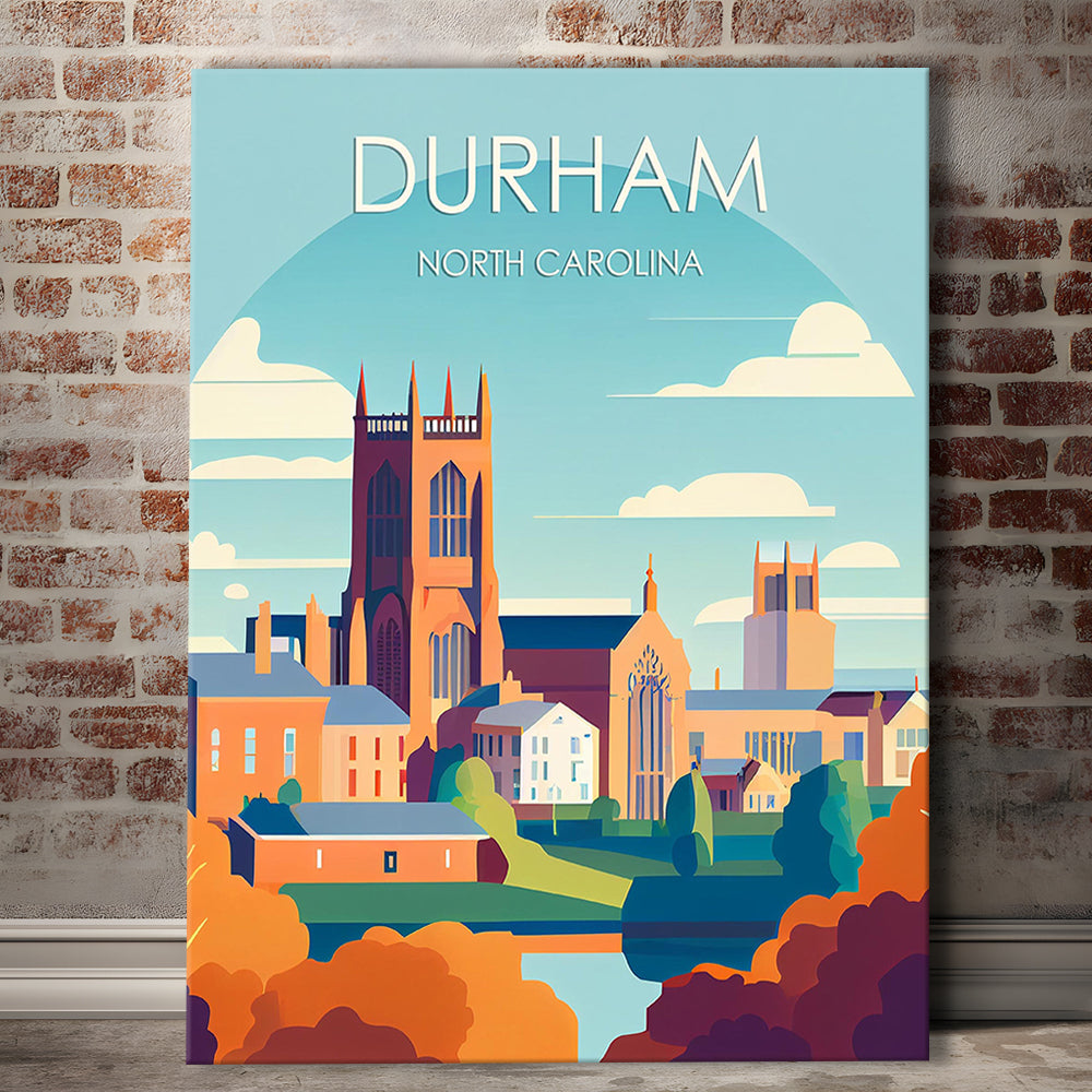 Durham North Carolina Retro Art Print, Durham City Wall Art, Canvas Print, Painting Canvas, Living Room Decor