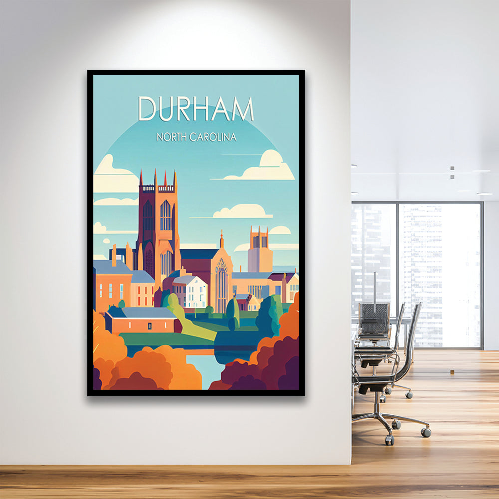 Durham North Carolina Retro Art Print, Durham City Wall Art, Framed Art Print, Picture Framed, Painting Art