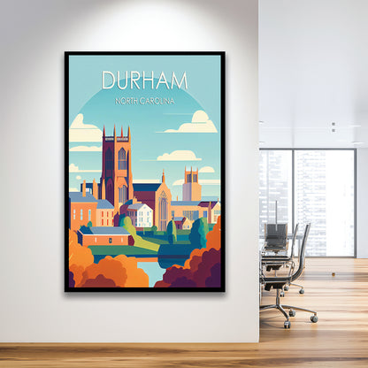 Durham North Carolina Retro Art Print, Durham City Wall Art, Framed Art Print, Picture Framed, Painting Art