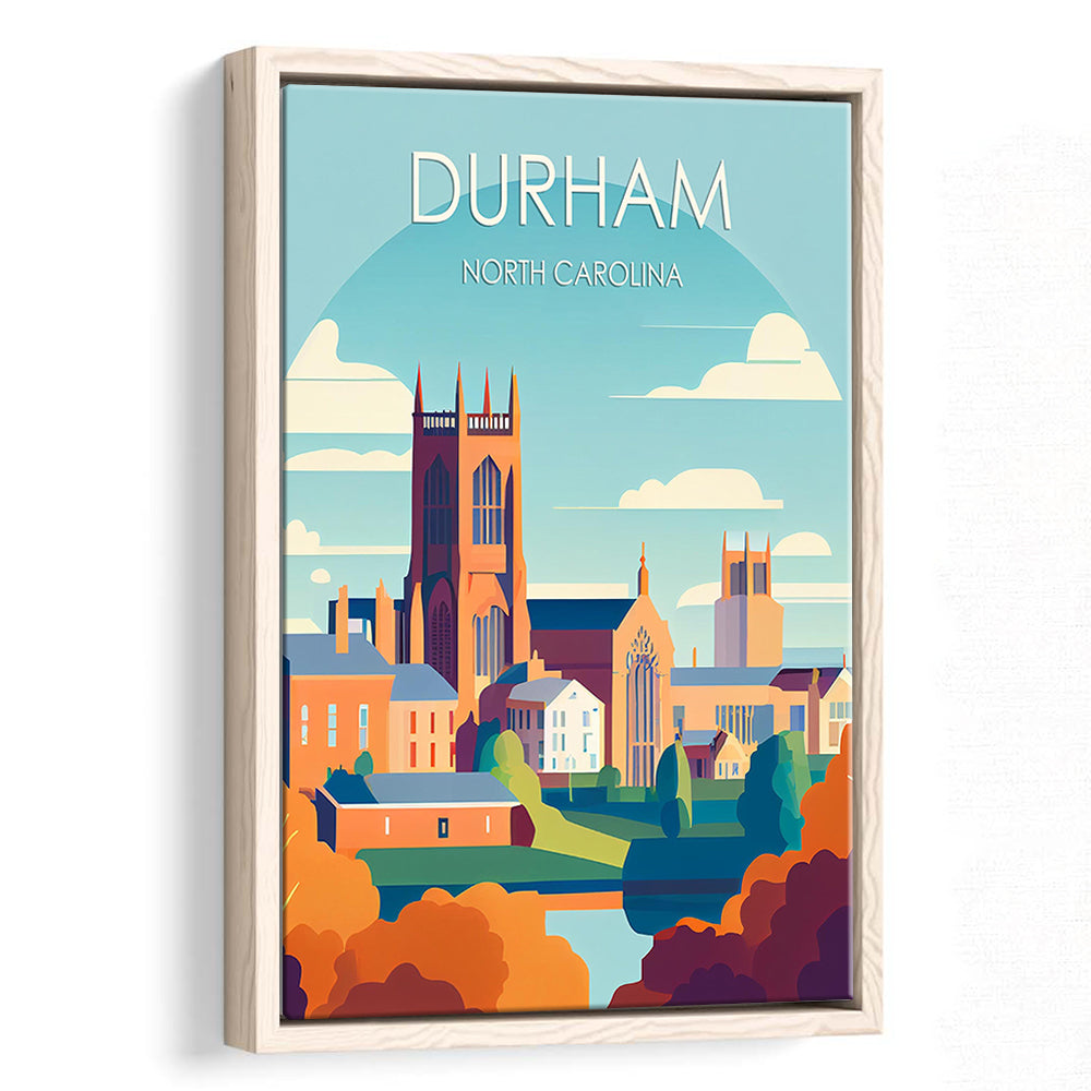 Durham North Carolina Retro Art Print, Durham City Wall Art, Floating Framed Canvas Print, Framed Picture, Painting Canvas