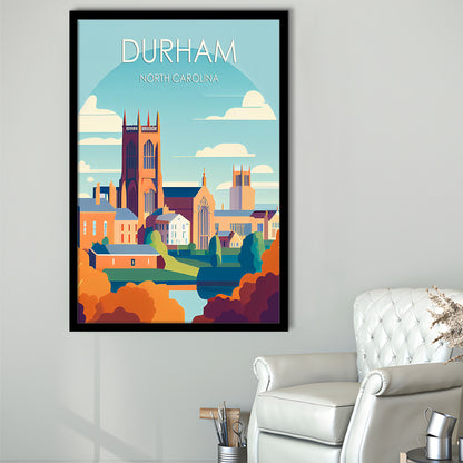 Durham North Carolina Retro Art Print, Durham City Wall Art, Framed Art Print, Picture Framed, Painting Art