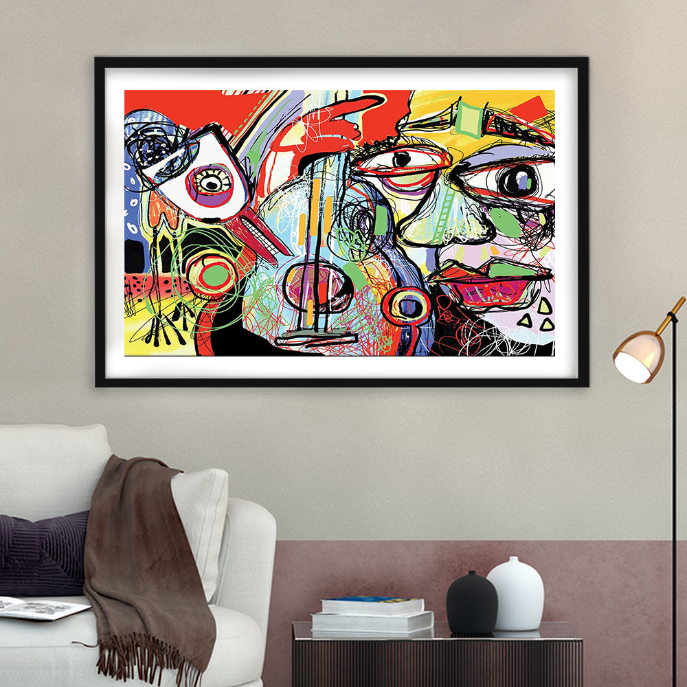 Dynamic Symphony Art Print, Contemporary Whirlwind Wall Art, Striking Large Wall Decor, Framed Art Print White Border