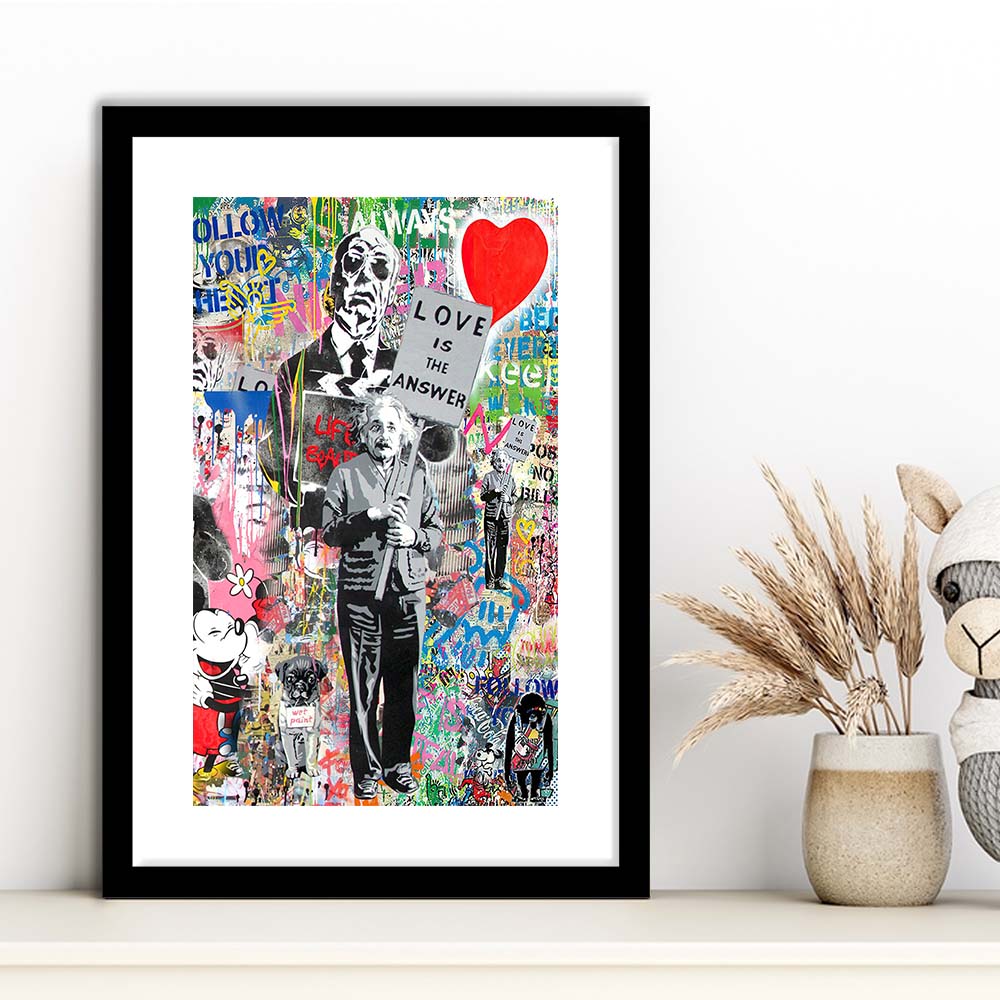 Love Is The Answer, Colorful Graffiti Painting Art, Framed Art Print, Luxury Pictures Framed, White Border