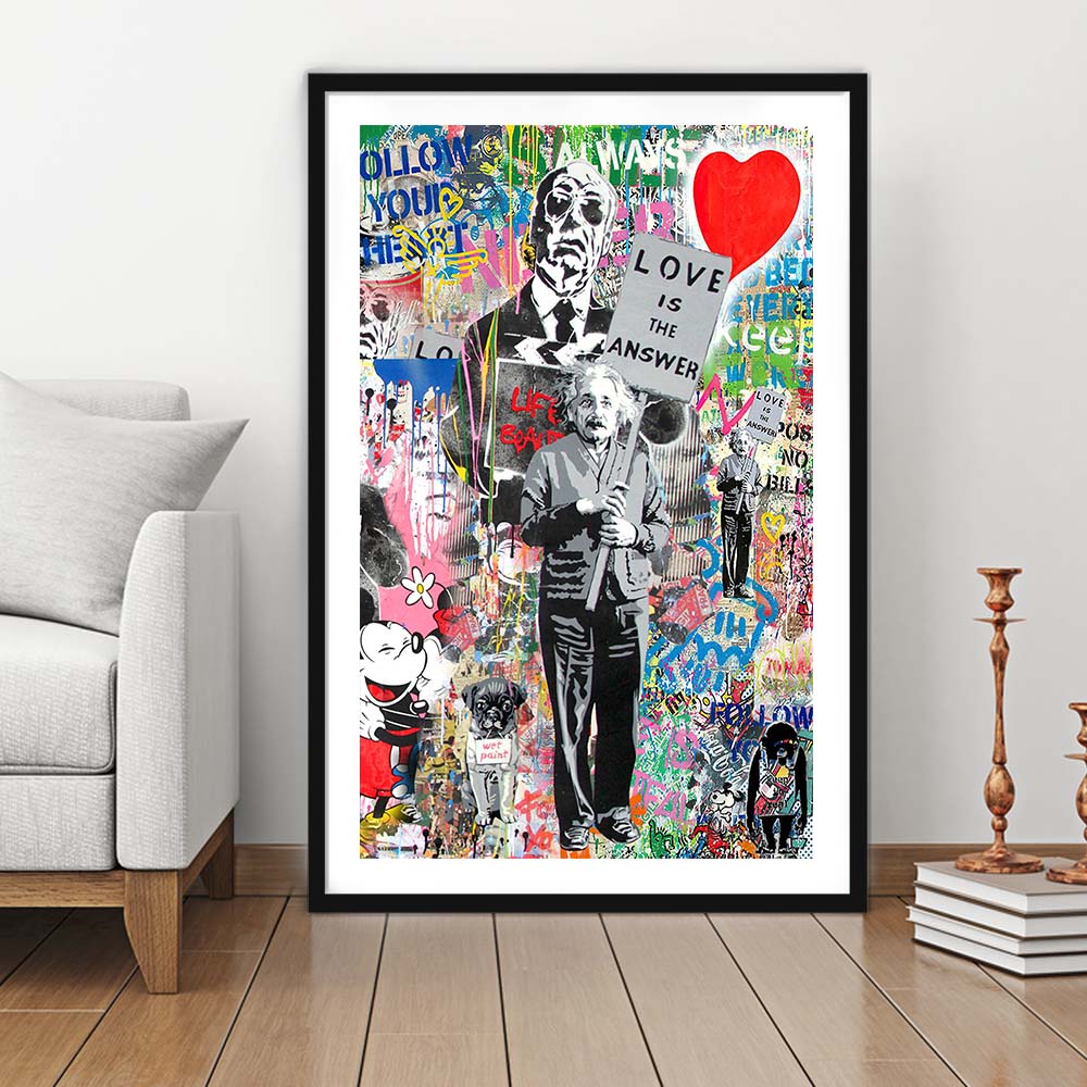 Love Is The Answer, Colorful Graffiti Painting Art, Framed Art Print, Luxury Pictures Framed, White Border