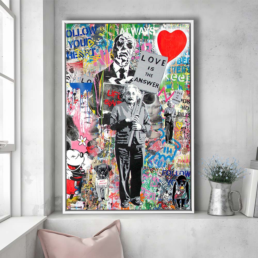 Love Is The Answer, Colorful Graffiti Painting Art, Framed Canvas Print, Floating Frame, Luxury Wall Art Decor