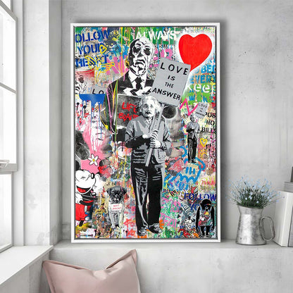 Love Is The Answer, Colorful Graffiti Painting Art, Framed Canvas Print, Floating Frame, Luxury Wall Art Decor