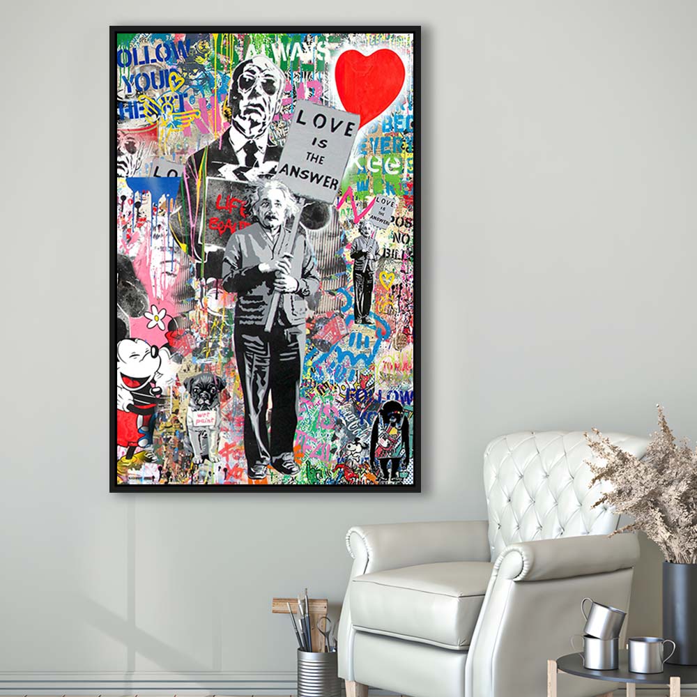 Love Is The Answer, Colorful Graffiti Painting Art, Framed Canvas Print, Floating Frame, Luxury Wall Art Decor