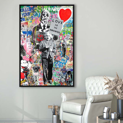 Love Is The Answer, Colorful Graffiti Painting Art, Framed Canvas Print, Floating Frame, Luxury Wall Art Decor