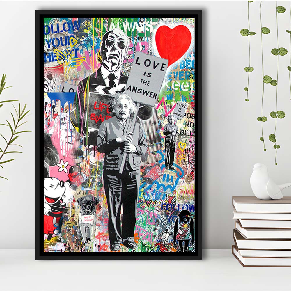 Love Is The Answer, Colorful Graffiti Painting Art, Framed Canvas Print, Floating Frame, Luxury Wall Art Decor