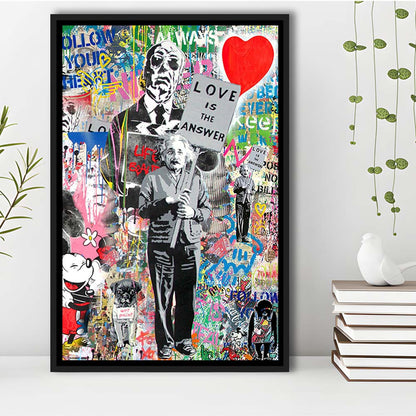 Love Is The Answer, Colorful Graffiti Painting Art, Framed Canvas Print, Floating Frame, Luxury Wall Art Decor
