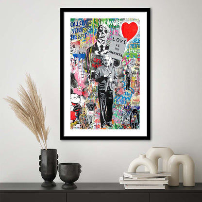 Love Is The Answer, Colorful Graffiti Painting Art, Framed Art Print, Luxury Pictures Framed, White Border
