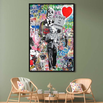 Love Is The Answer, Colorful Graffiti Painting Art, Framed Canvas Print, Floating Frame, Luxury Wall Art Decor