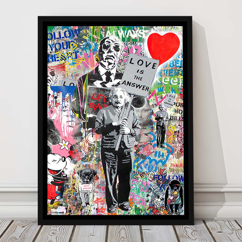 Love Is The Answer, Colorful Graffiti Painting Art, Framed Canvas Print, Floating Frame, Luxury Wall Art Decor